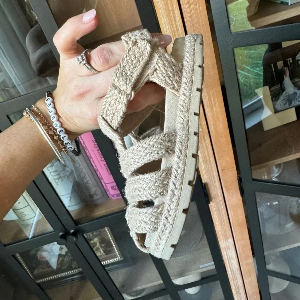 Zara Kids jute sandals toddler girl beige sand round toe boho fisherman